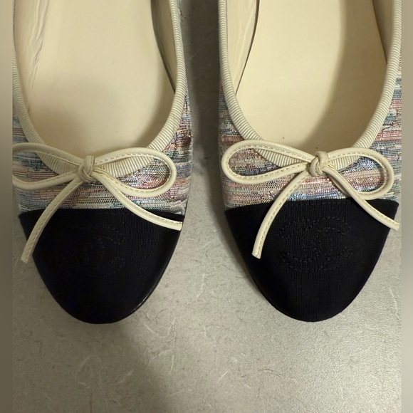 Womens Auth Chanel Multicolor Bow Tie Ballet Ballerina Flat, Size 38.5 - Picture 10 of 16